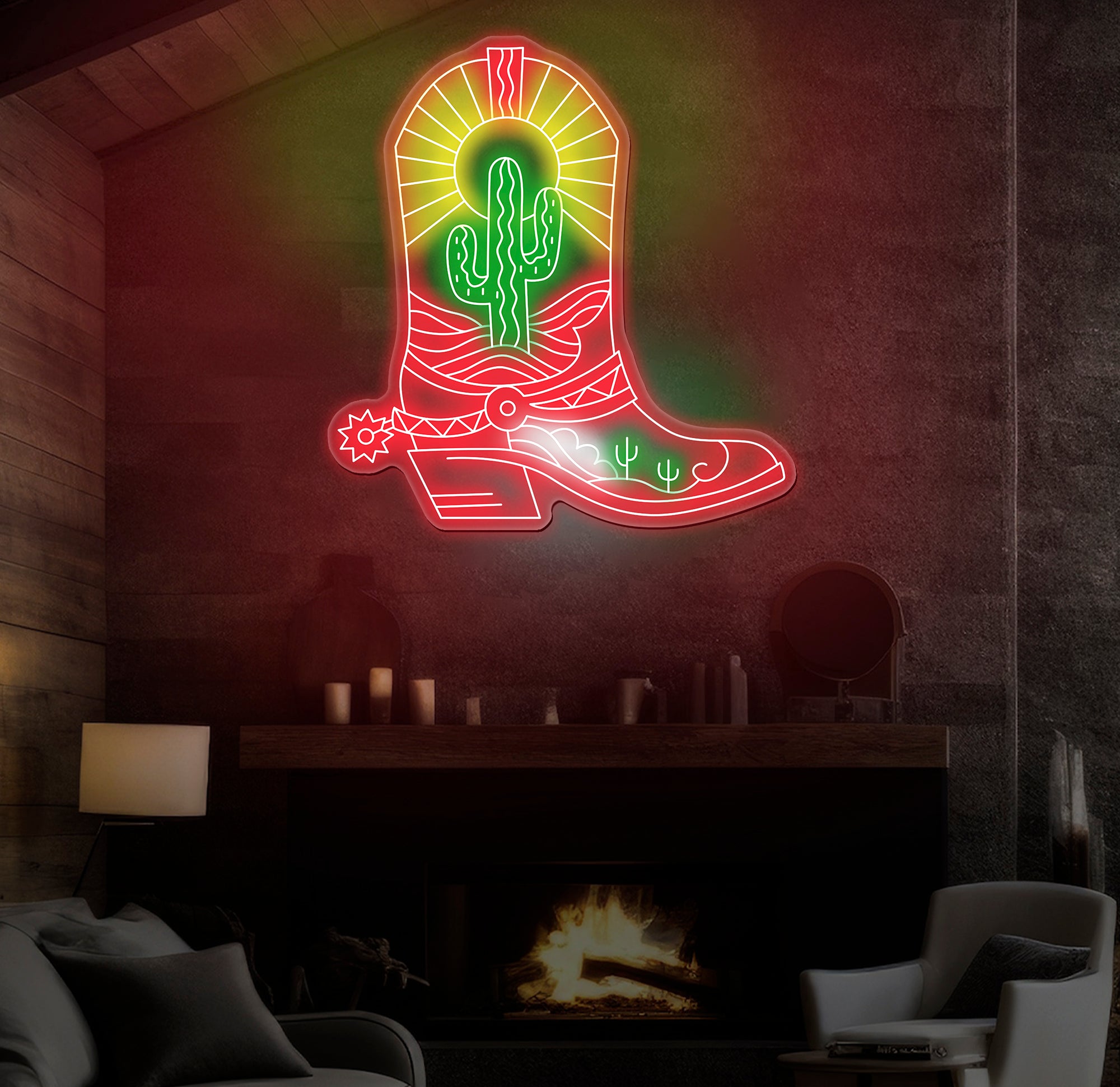 Cowboy Boots Cactus Neon Sign - Cowgirl Boots LED Light, Western Cactus Neon Art, Custom Western LED Decor, Bedroom Decor, Christmas Gifts