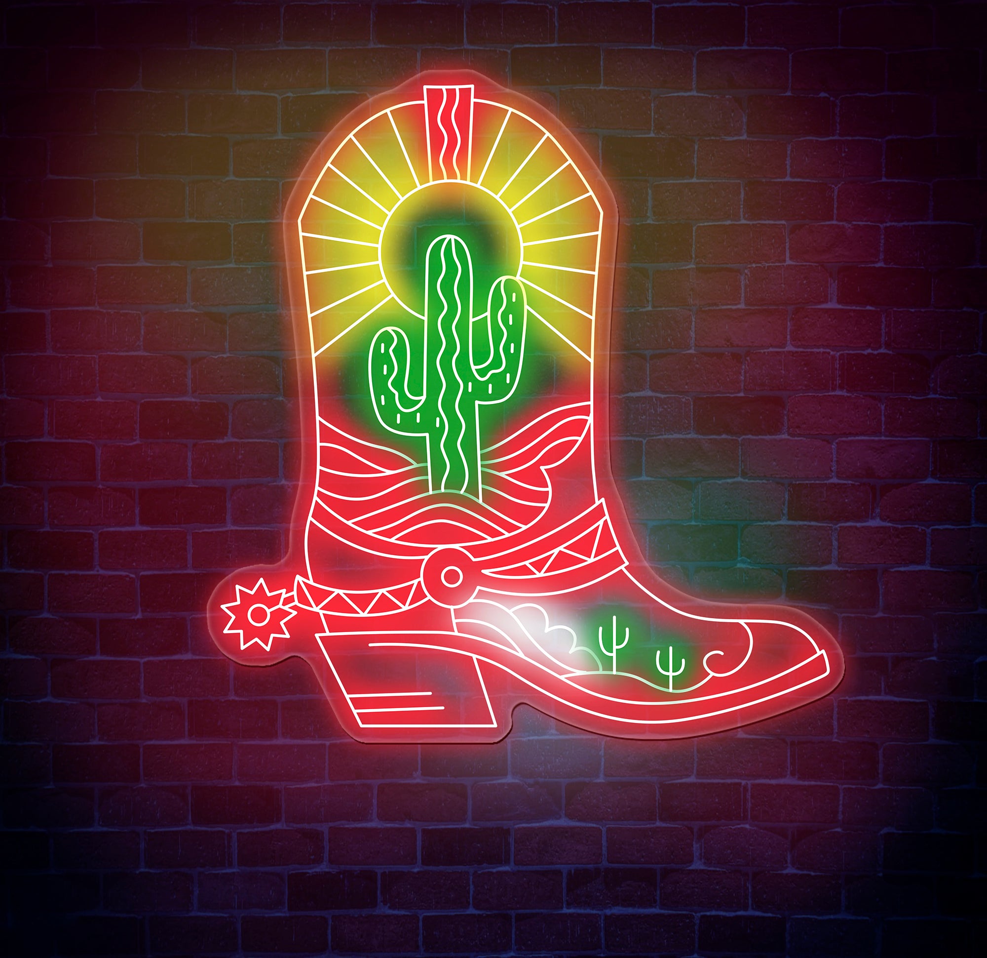 Cowboy Boots Cactus Neon Sign - Cowgirl Boots LED Light, Western Cactus Neon Art, Custom Western LED Decor, Bedroom Decor, Christmas Gifts