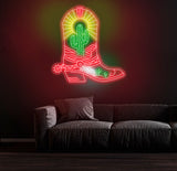Cowboy Boots Cactus Neon Sign - Cowgirl Boots LED Light, Western Cactus Neon Art, Custom Western LED Decor, Bedroom Decor, Christmas Gifts