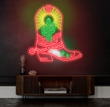 Cowboy Boots Cactus Neon Sign - Cowgirl Boots LED Light, Western Cactus Neon Art, Custom Western LED Decor, Bedroom Decor, Christmas Gifts