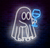 Ghost with Wine Glass Neon Sign - Fun Spooky Wine Lover LED Light, Ghost Party Decor, Bar Sign, Custom Wine Neon Art for Home & Bar Decor