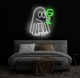 Ghost with Wine Glass Neon Sign - Fun Spooky Wine Lover LED Light, Ghost Party Decor, Bar Sign, Custom Wine Neon Art for Home & Bar Decor