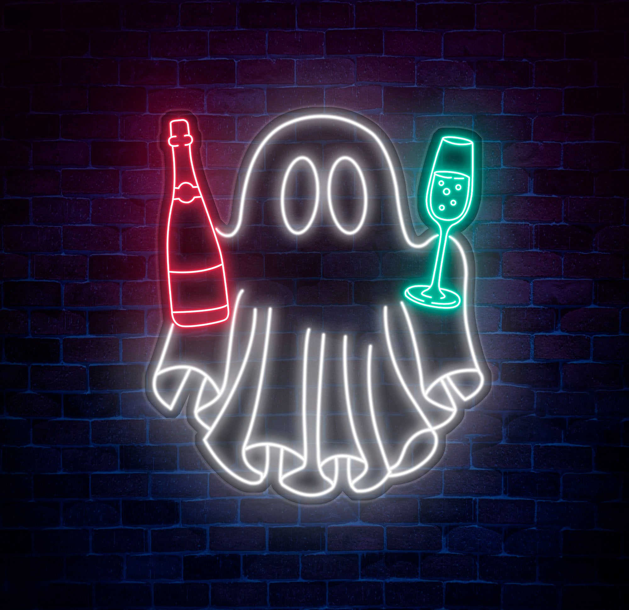 Champagne Ghost Neon Sign - Custom Halloween Bar Decor, Wine and Spirits Neon Light, Unique Party Wall Art, LED Ghost Sign for Celebrations