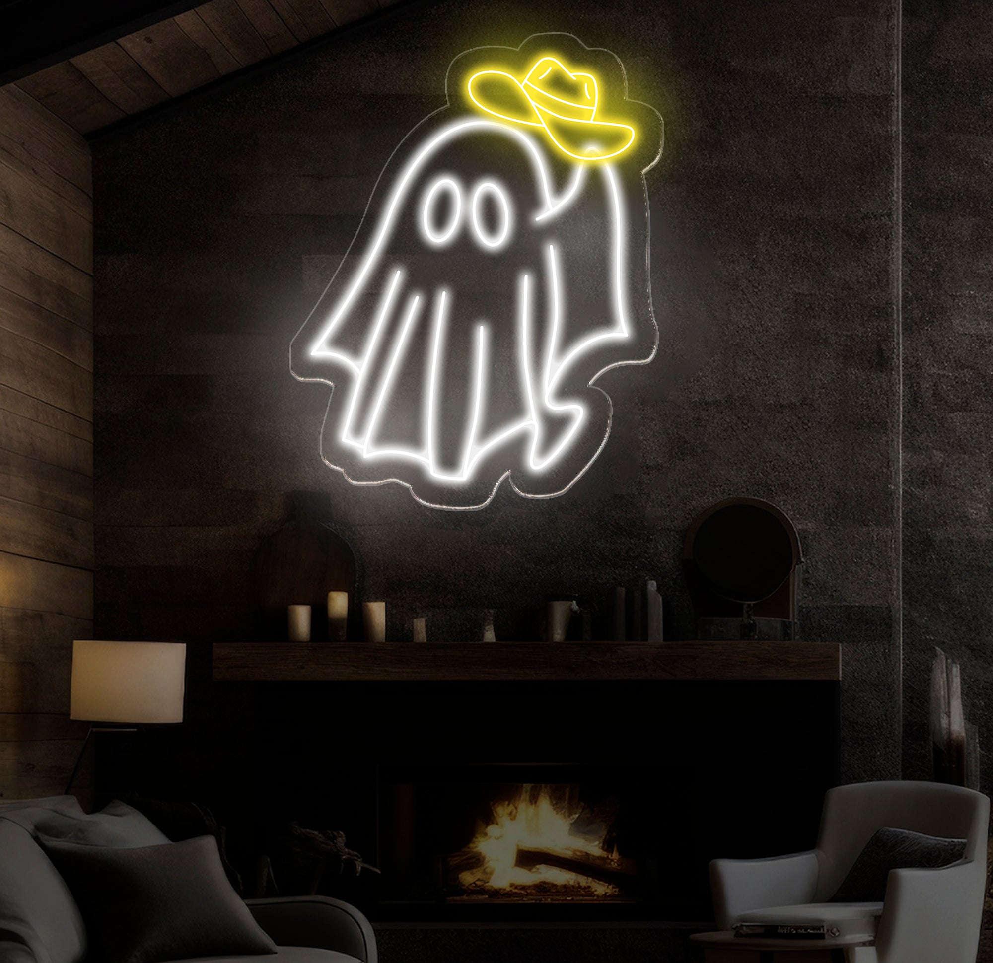 Cowboy Ghost Neon Sign - Custom Halloween LED Decor, Western Cowboy Party Neon Light, Ghost Wall Art, Unique Bar Decor, Cowboy Spirit Sign