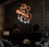 Cowboy Ghost Playing Guitar Neon Sign, Spooky Western LED Light, Ghost Music Neon Art, Custom Cowboy Ghost for Bar, Game Room Decor
