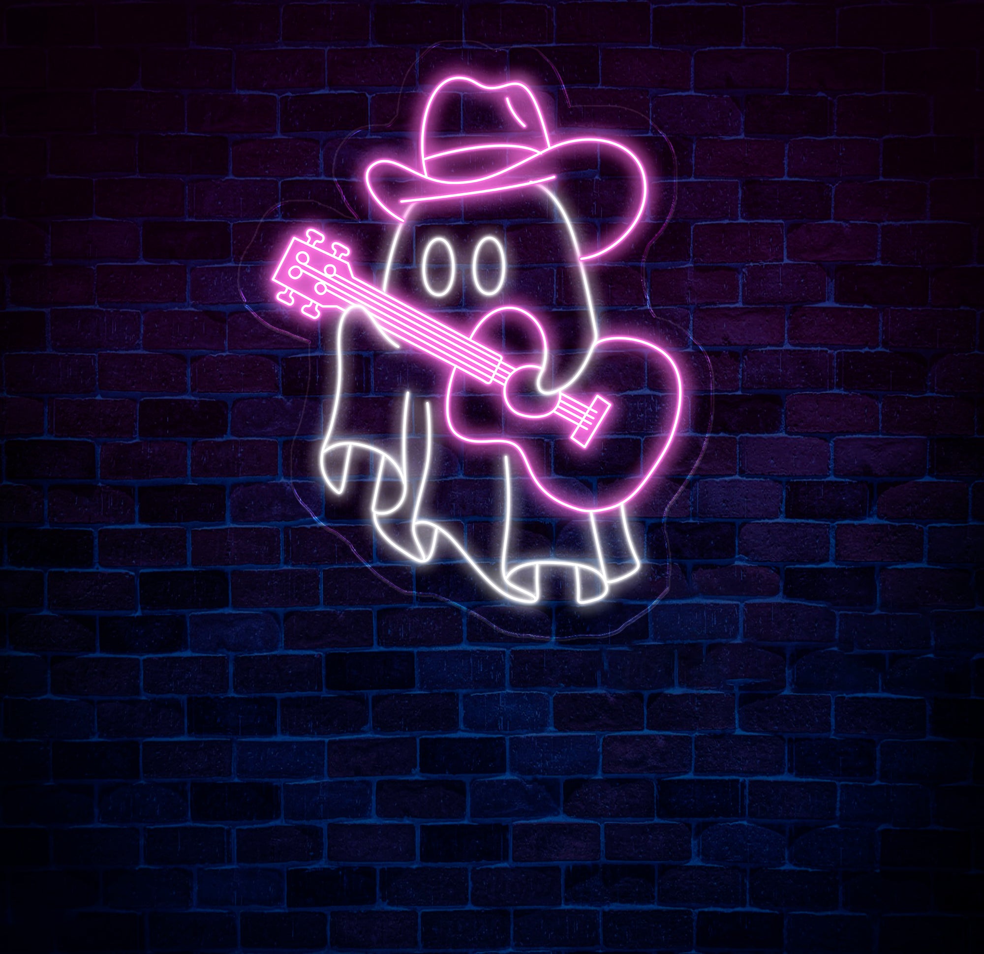 Cowboy Ghost Playing Guitar Neon Sign, Spooky Western LED Light, Ghost Music Neon Art, Custom Cowboy Ghost for Bar, Game Room Decor
