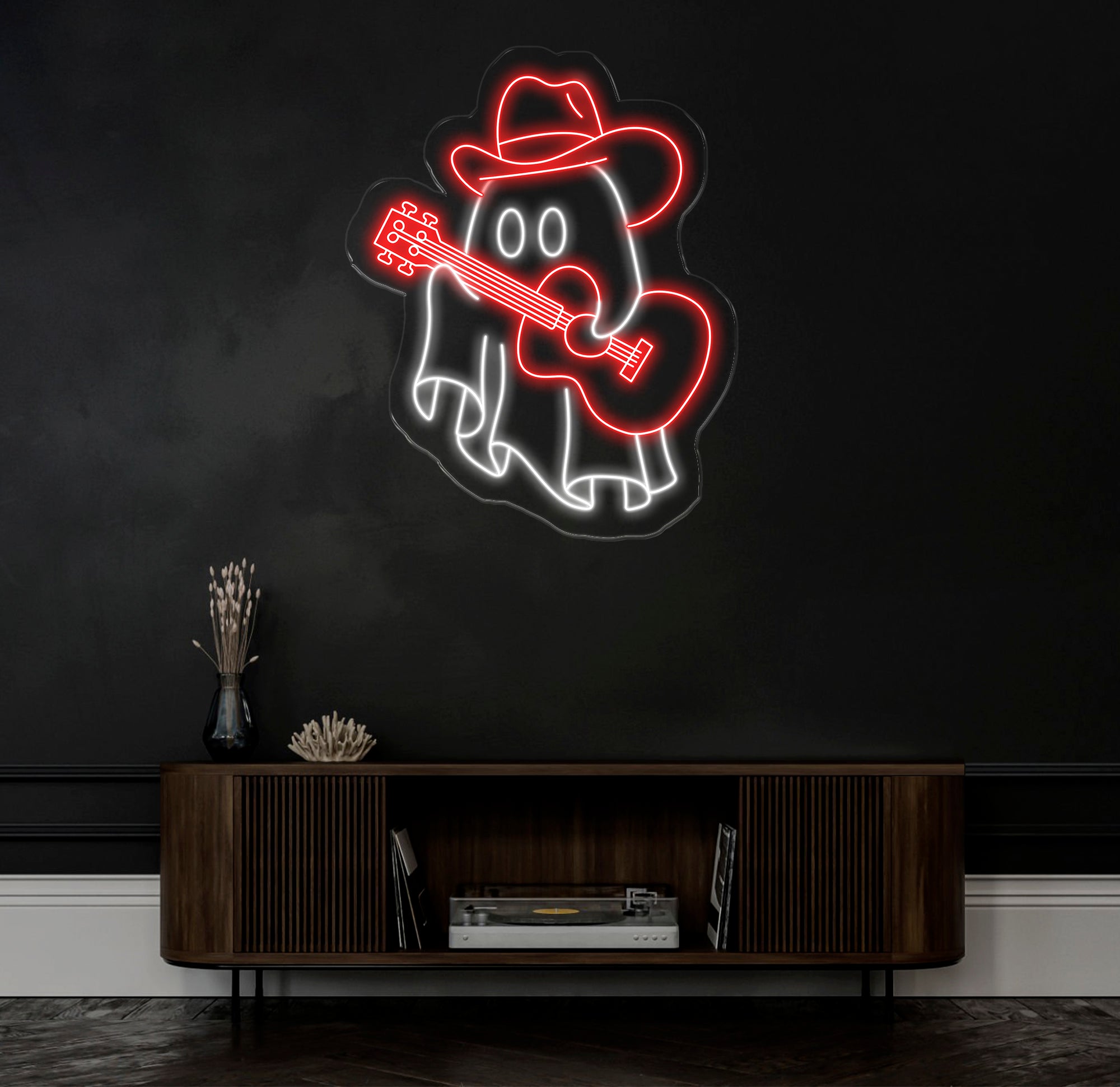 Cowboy Ghost Playing Guitar Neon Sign, Spooky Western LED Light, Ghost Music Neon Art, Custom Cowboy Ghost for Bar, Game Room Decor