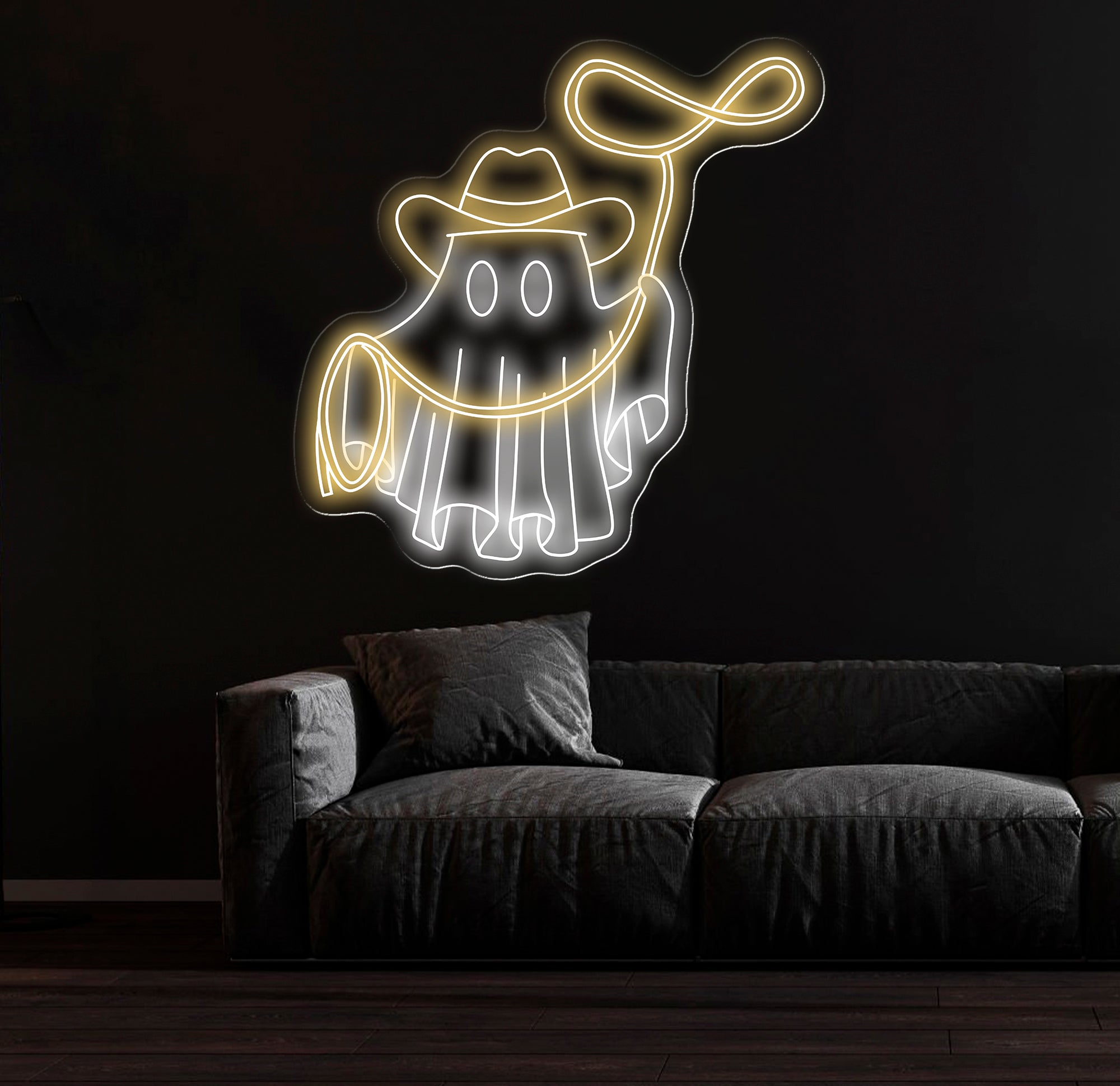 Cowboy Ghost Neon Sign - Western Ghost LED Light, Custom Cowboy Neon Sign, Spooky Western Decor for Bar, Bedroom & Game Room Wall Art