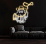 Cowboy Ghost Neon Sign - Western Ghost LED Light, Custom Cowboy Neon Sign, Spooky Western Decor for Bar, Bedroom & Game Room Wall Art