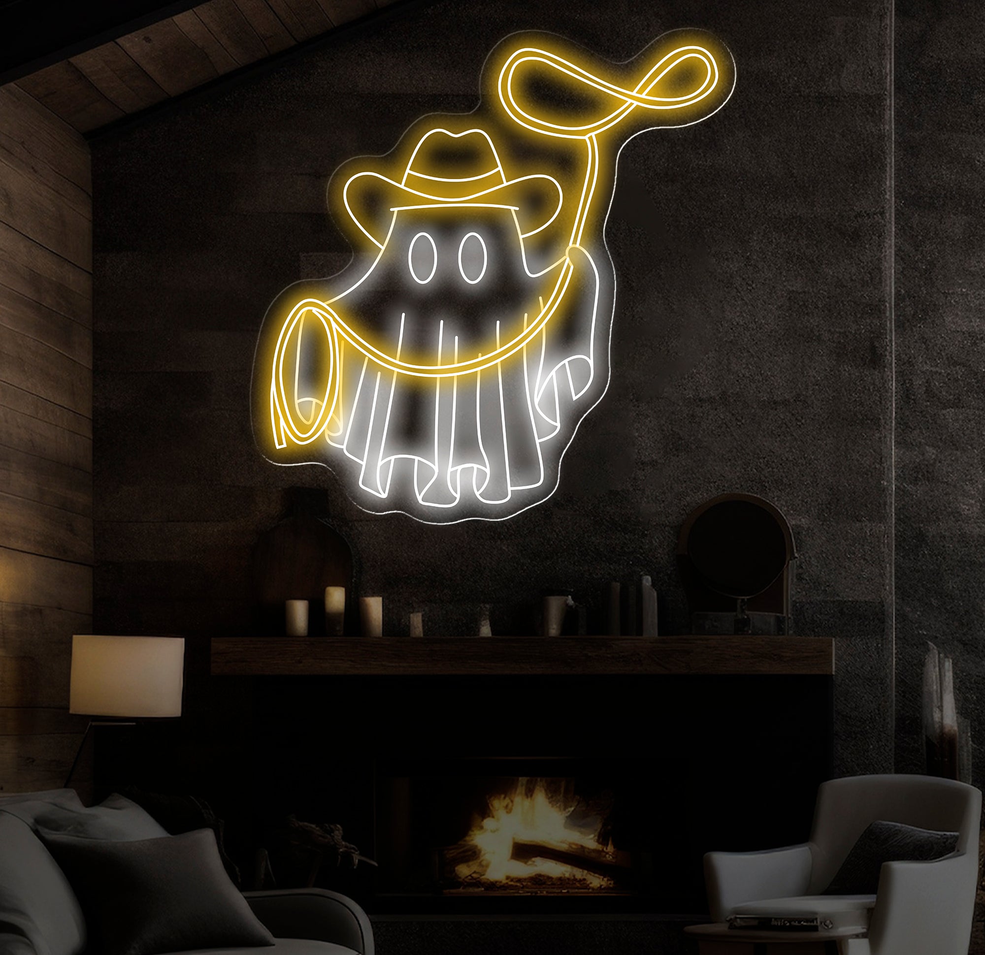 Cowboy Ghost Neon Sign - Western Ghost LED Light, Custom Cowboy Neon Sign, Spooky Western Decor for Bar, Bedroom & Game Room Wall Art