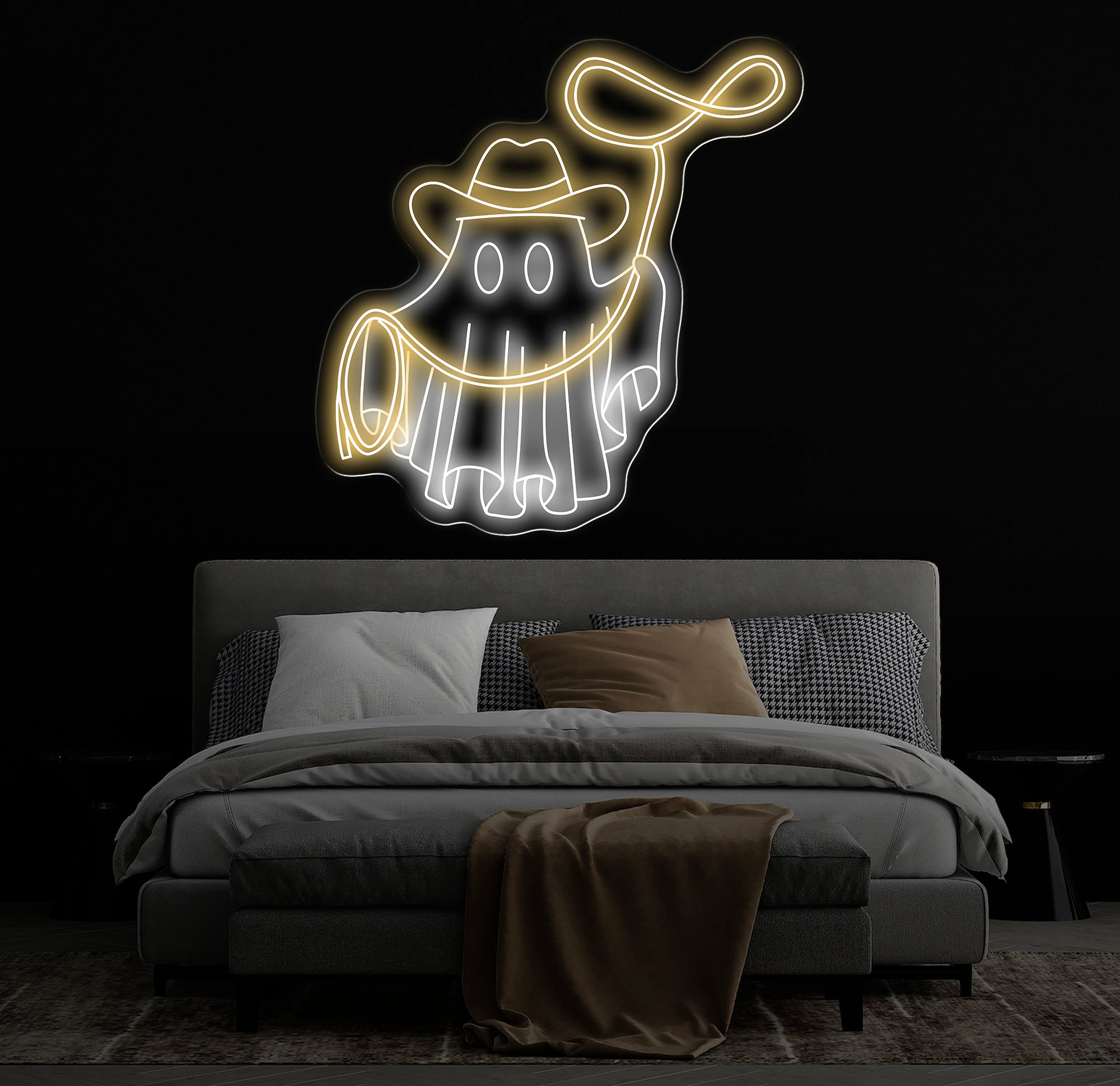 Cowboy Ghost Neon Sign - Western Ghost LED Light, Custom Cowboy Neon Sign, Spooky Western Decor for Bar, Bedroom & Game Room Wall Art
