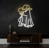 Cowboy Ghost Smoking Neon Sign - Western Ghost LED Light, Spooky Cowboy Decor, Custom Smoking Ghost Sign for Bar, Bedroom & Game Room