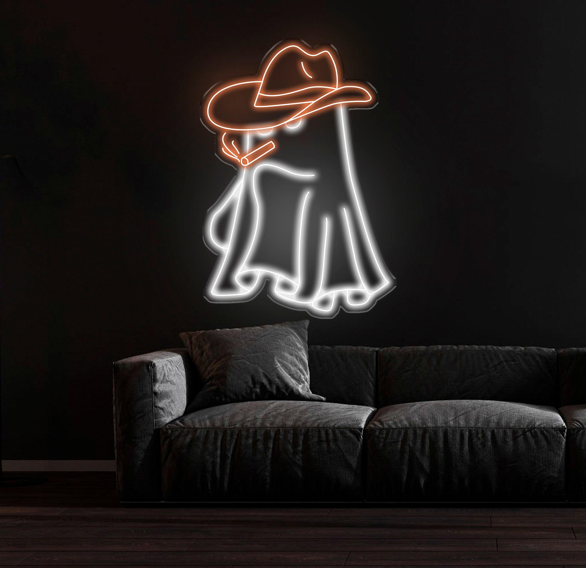 Cowboy Ghost Smoking Neon Sign - Western Ghost LED Light, Spooky Cowboy Decor, Custom Smoking Ghost Sign for Bar, Bedroom & Game Room