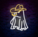 Cowboy Ghost Smoking Neon Sign - Western Ghost LED Light, Spooky Cowboy Decor, Custom Smoking Ghost Sign for Bar, Bedroom & Game Room