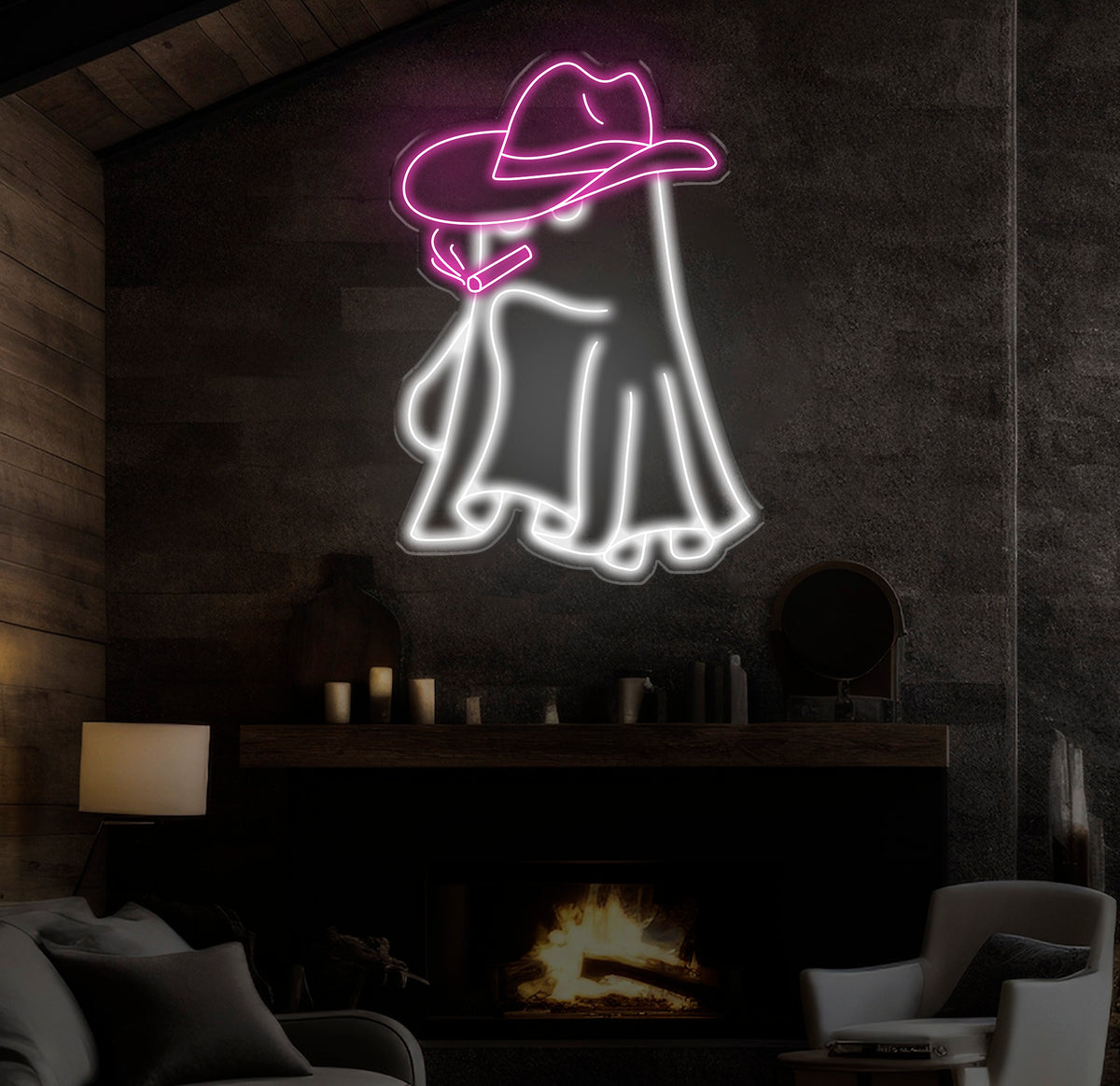 Cowboy Ghost Smoking Neon Sign - Western Ghost LED Light, Spooky Cowboy Decor, Custom Smoking Ghost Sign for Bar, Bedroom & Game Room