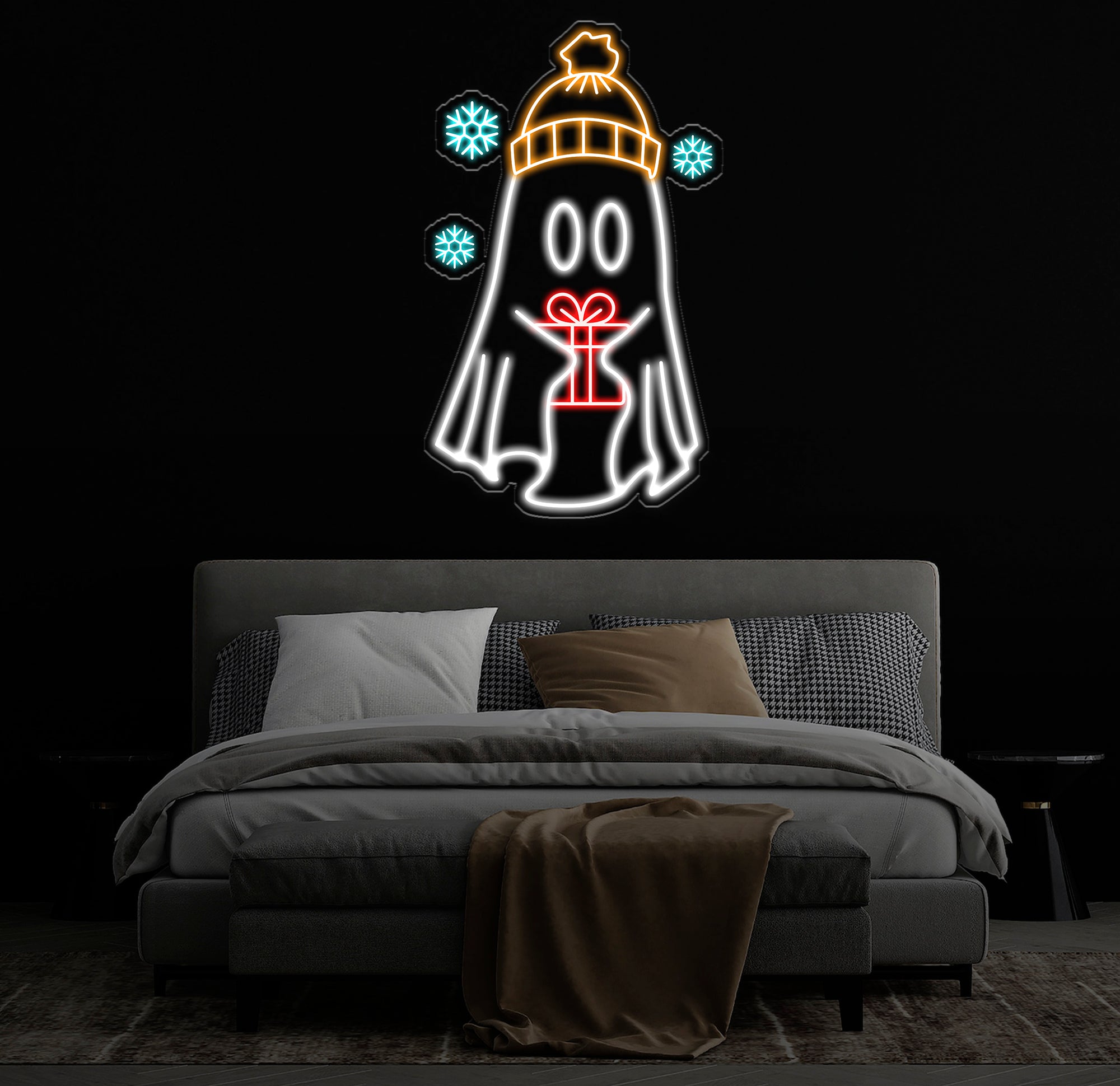 Christmas Ghost Neon Sign - Custom Holiday LED Light, Winter Ghost Decor with Gift, Festive Wall Art, Christmas Party Decoration, Unique Neon Gift