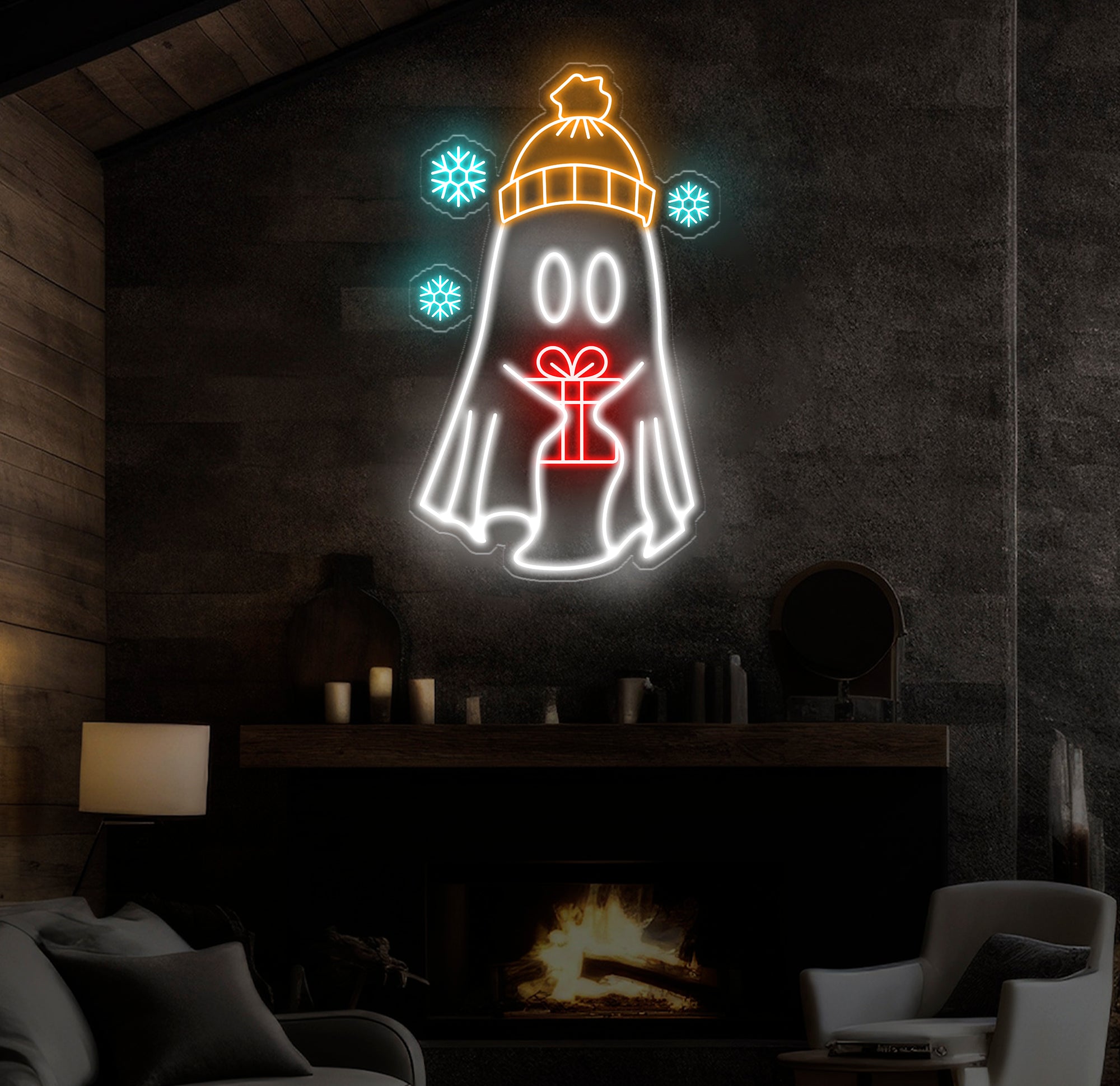 Christmas Ghost Neon Sign - Custom Holiday LED Light, Winter Ghost Decor with Gift, Festive Wall Art, Christmas Party Decoration, Unique Neon Gift