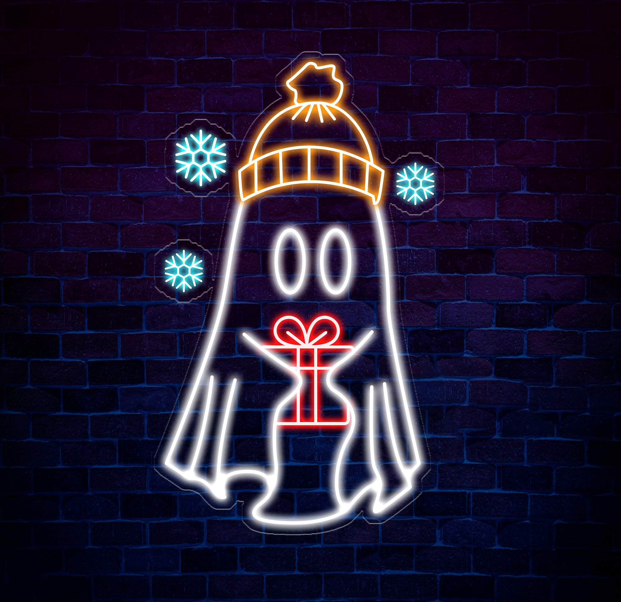 Christmas Ghost Neon Sign - Custom Holiday LED Light, Winter Ghost Decor with Gift, Festive Wall Art, Christmas Party Decoration, Unique Neon Gift