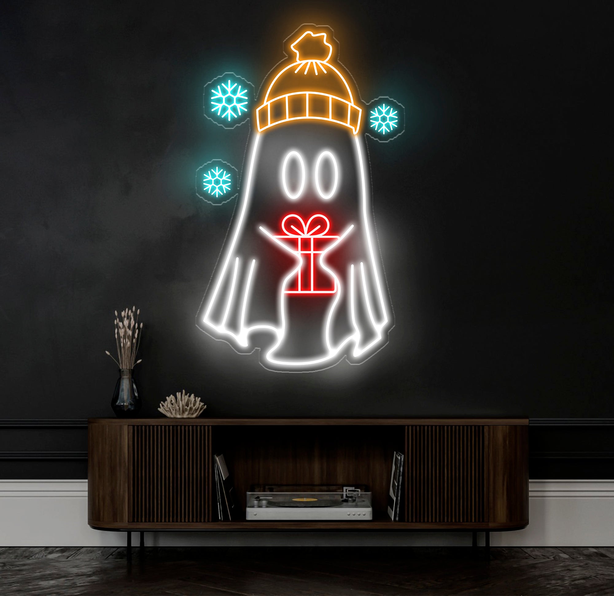 Christmas Ghost Neon Sign - Custom Holiday LED Light, Winter Ghost Decor with Gift, Festive Wall Art, Christmas Party Decoration, Unique Neon Gift