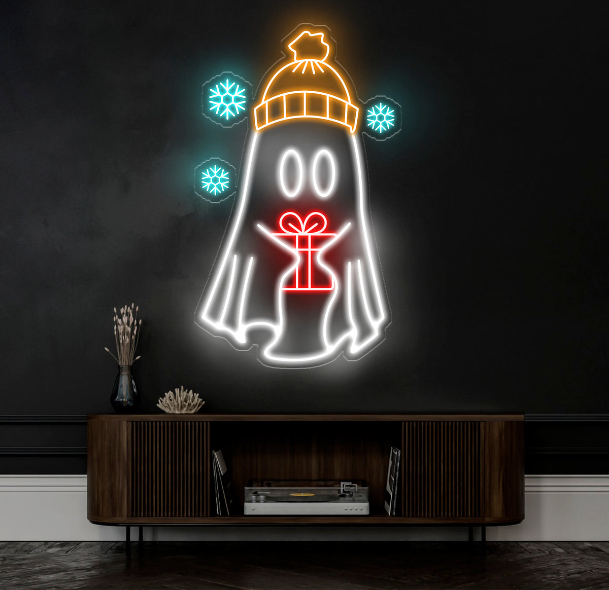 Christmas Ghost Neon Sign - Custom Holiday LED Light, Winter Ghost Decor with Gift, Festive Wall Art, Christmas Party Decoration, Unique Neon Gift