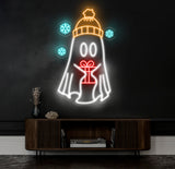 Christmas Ghost Neon Sign - Custom Holiday LED Light, Winter Ghost Decor with Gift, Festive Wall Art, Christmas Party Decoration, Unique Neon Gift