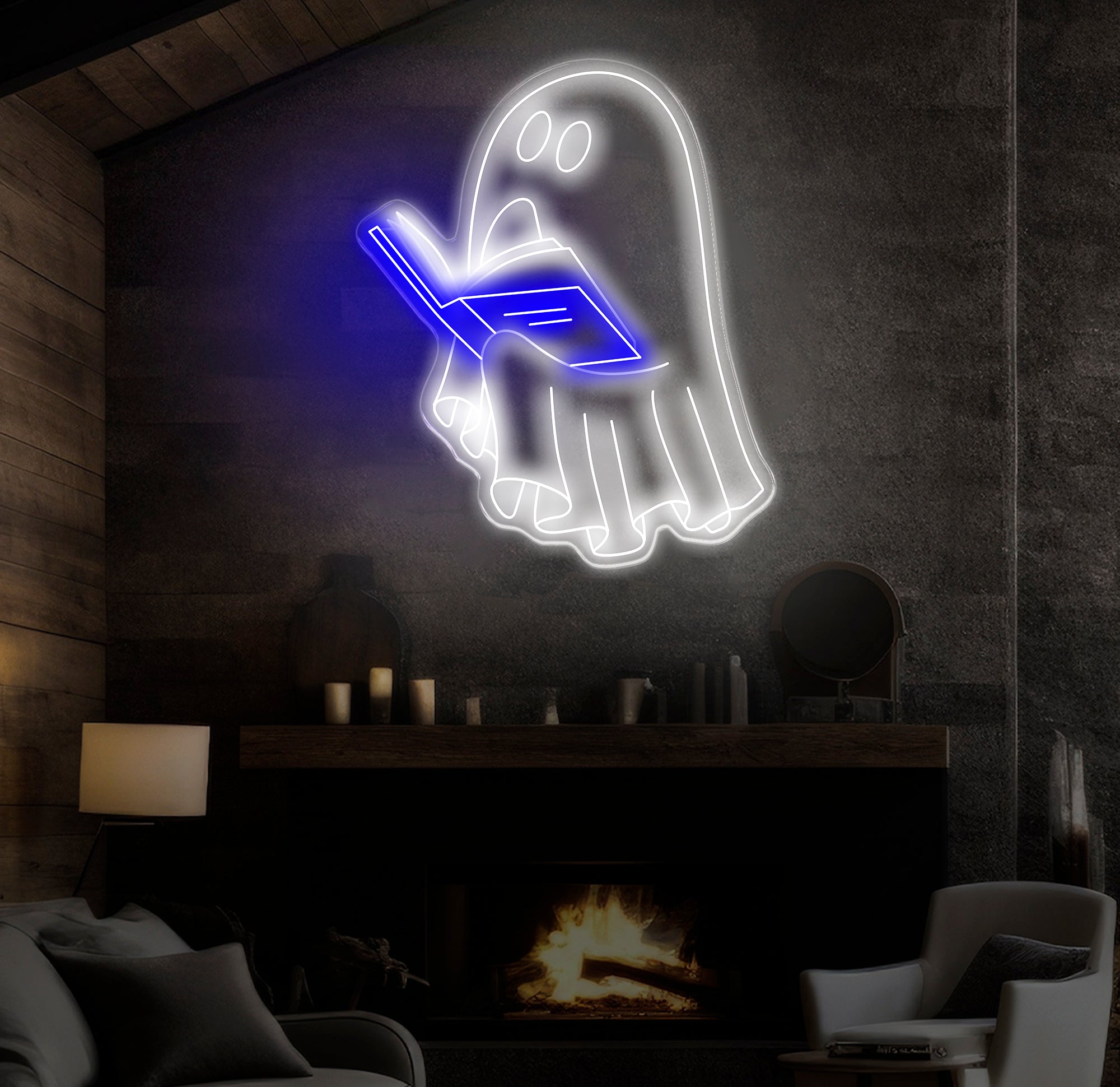 Bookworm Ghost Neon Sign, Cute Reading Ghost LED Light, Custom Reading Neon Sign for Book Lovers, Ghost Neon Light for Bedroom & Study Decor
