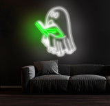 Bookworm Ghost Neon Sign, Cute Reading Ghost LED Light, Custom Reading Neon Sign for Book Lovers, Ghost Neon Light for Bedroom & Study Decor