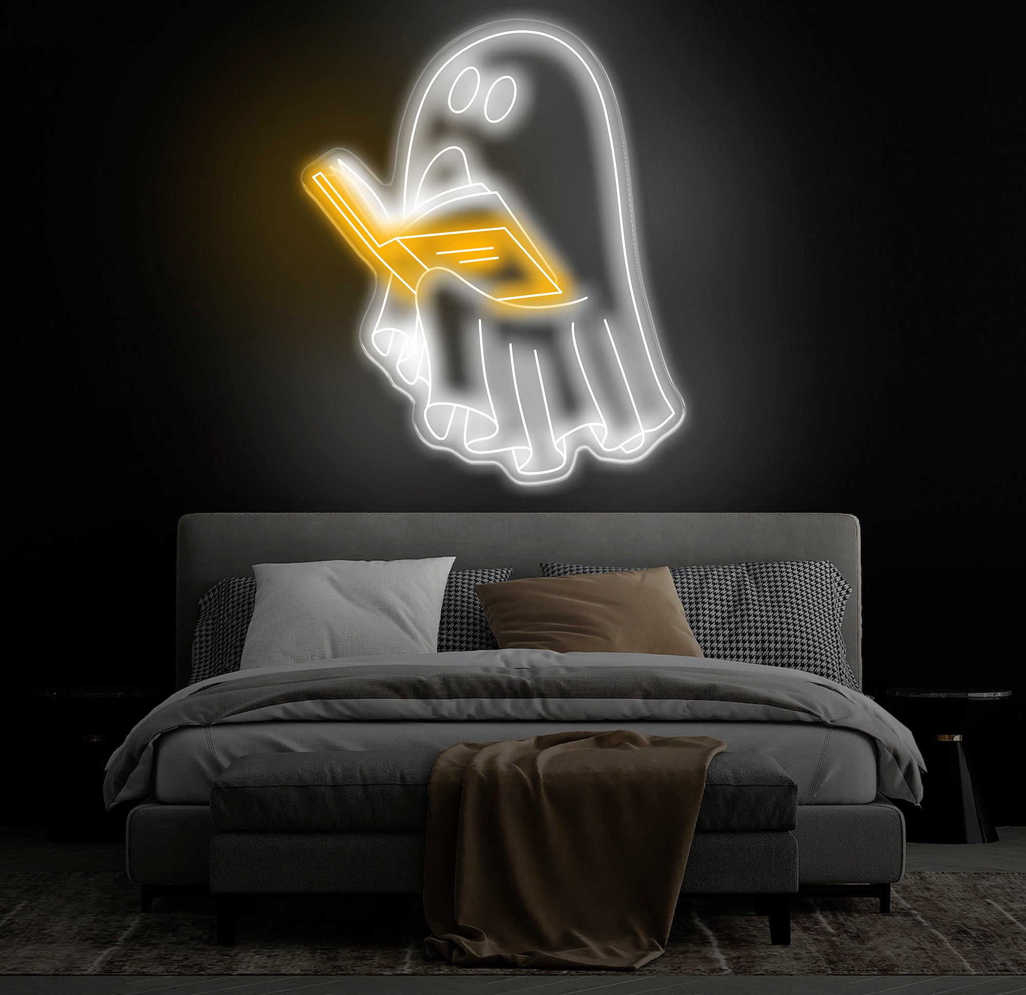 Bookworm Ghost Neon Sign, Cute Reading Ghost LED Light, Custom Reading Neon Sign for Book Lovers, Ghost Neon Light for Bedroom & Study Decor