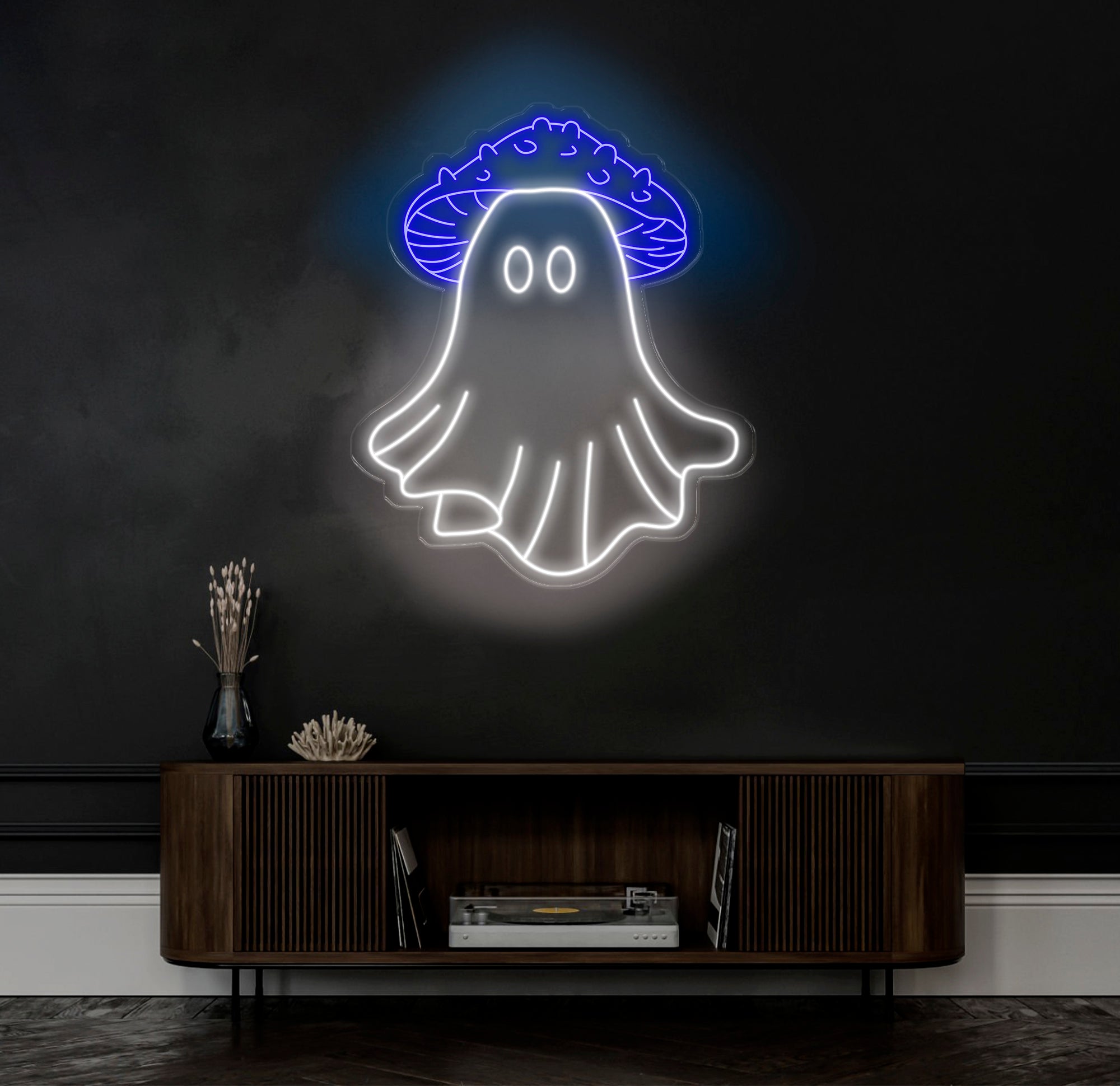 Mushroom Ghost Neon Sign - Spooky LED Wall Art, Custom Halloween Neon Light, Fun Ghost Decor for Home or Party, Unique Mushroom Wall Decor