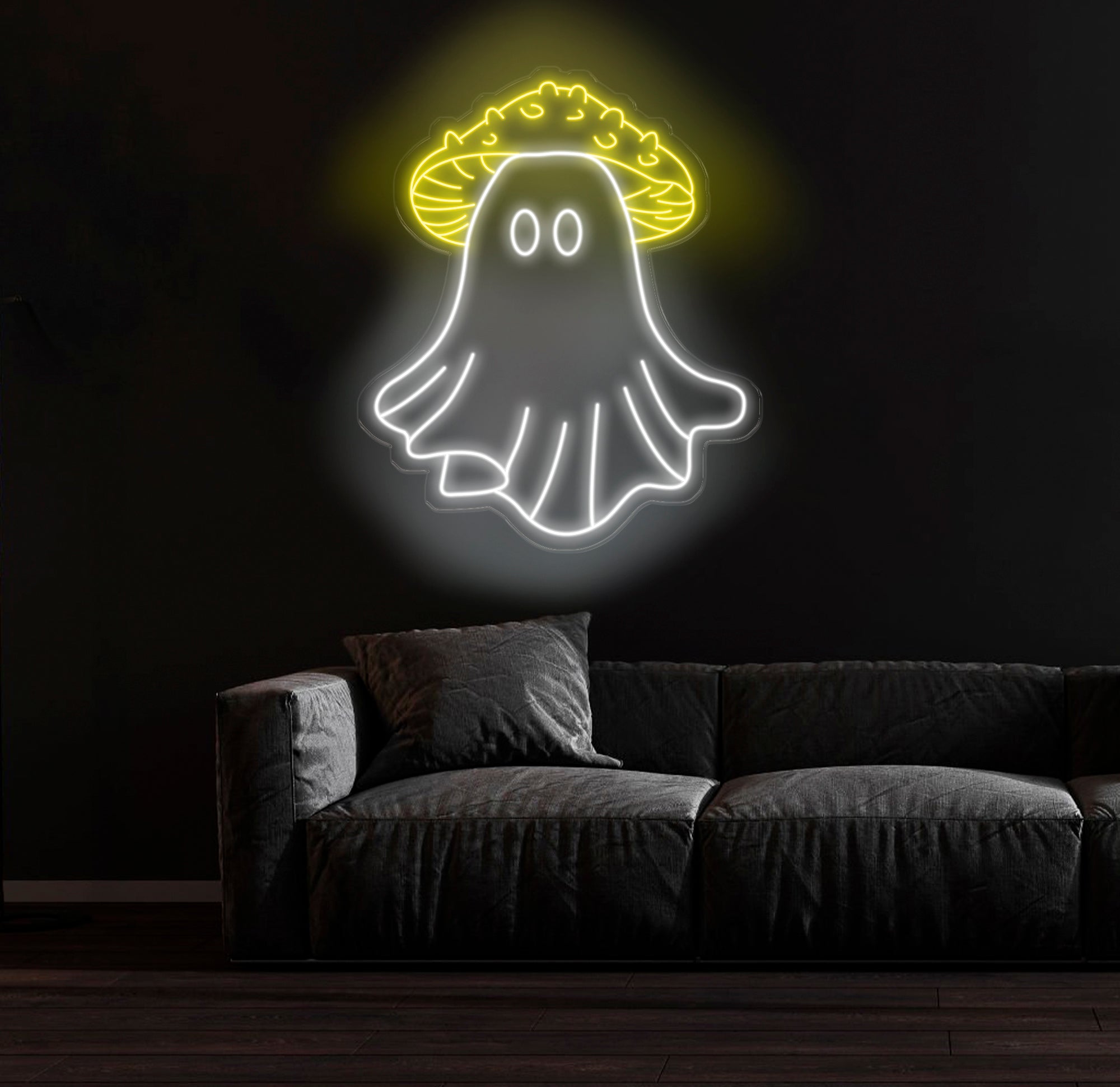 Mushroom Ghost Neon Sign - Spooky LED Wall Art, Custom Halloween Neon Light, Fun Ghost Decor for Home or Party, Unique Mushroom Wall Decor