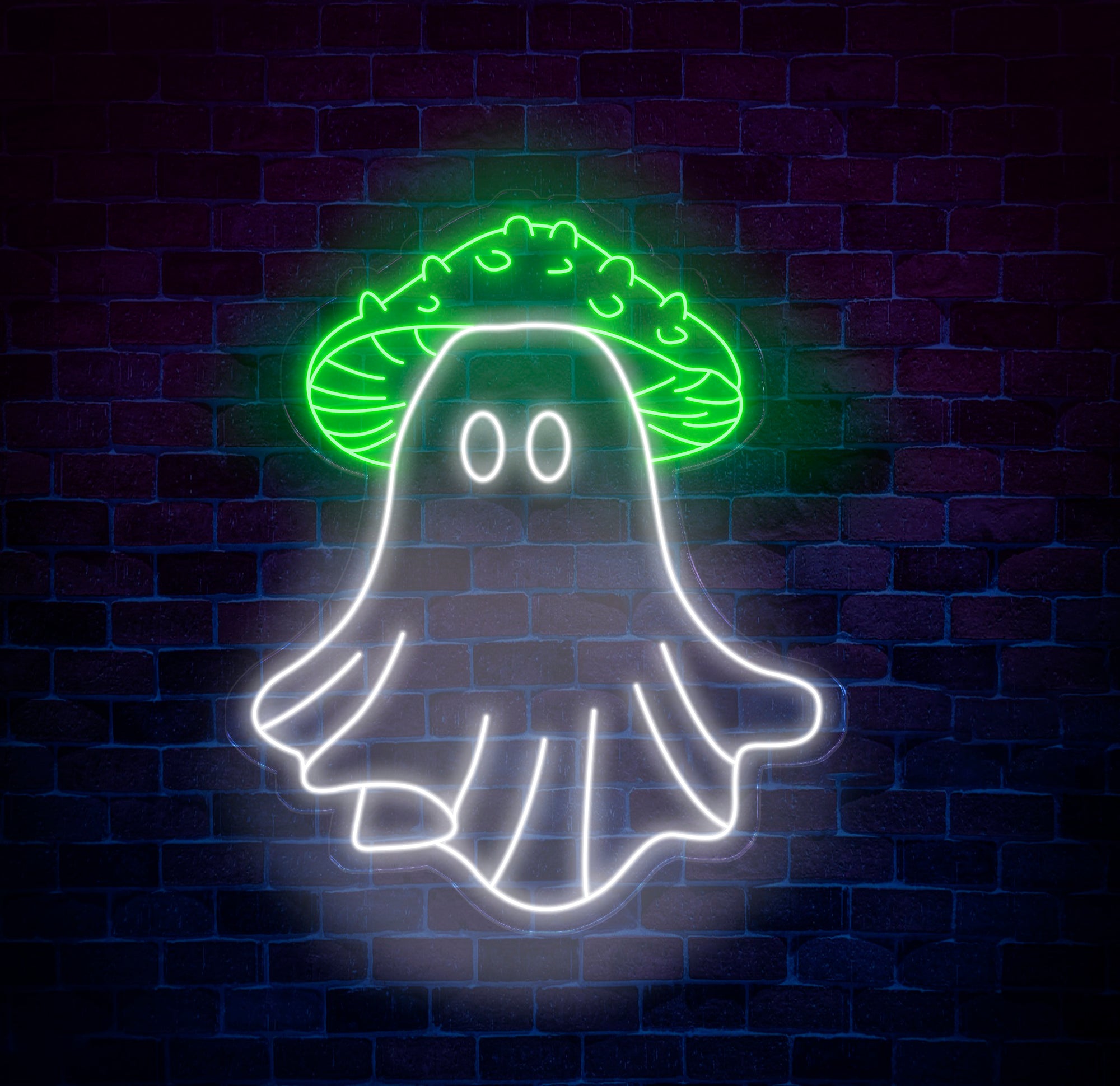 Mushroom Ghost Neon Sign - Spooky LED Wall Art, Custom Halloween Neon Light, Fun Ghost Decor for Home or Party, Unique Mushroom Wall Decor