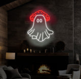 Mushroom Ghost Neon Sign - Spooky LED Wall Art, Custom Halloween Neon Light, Fun Ghost Decor for Home or Party, Unique Mushroom Wall Decor