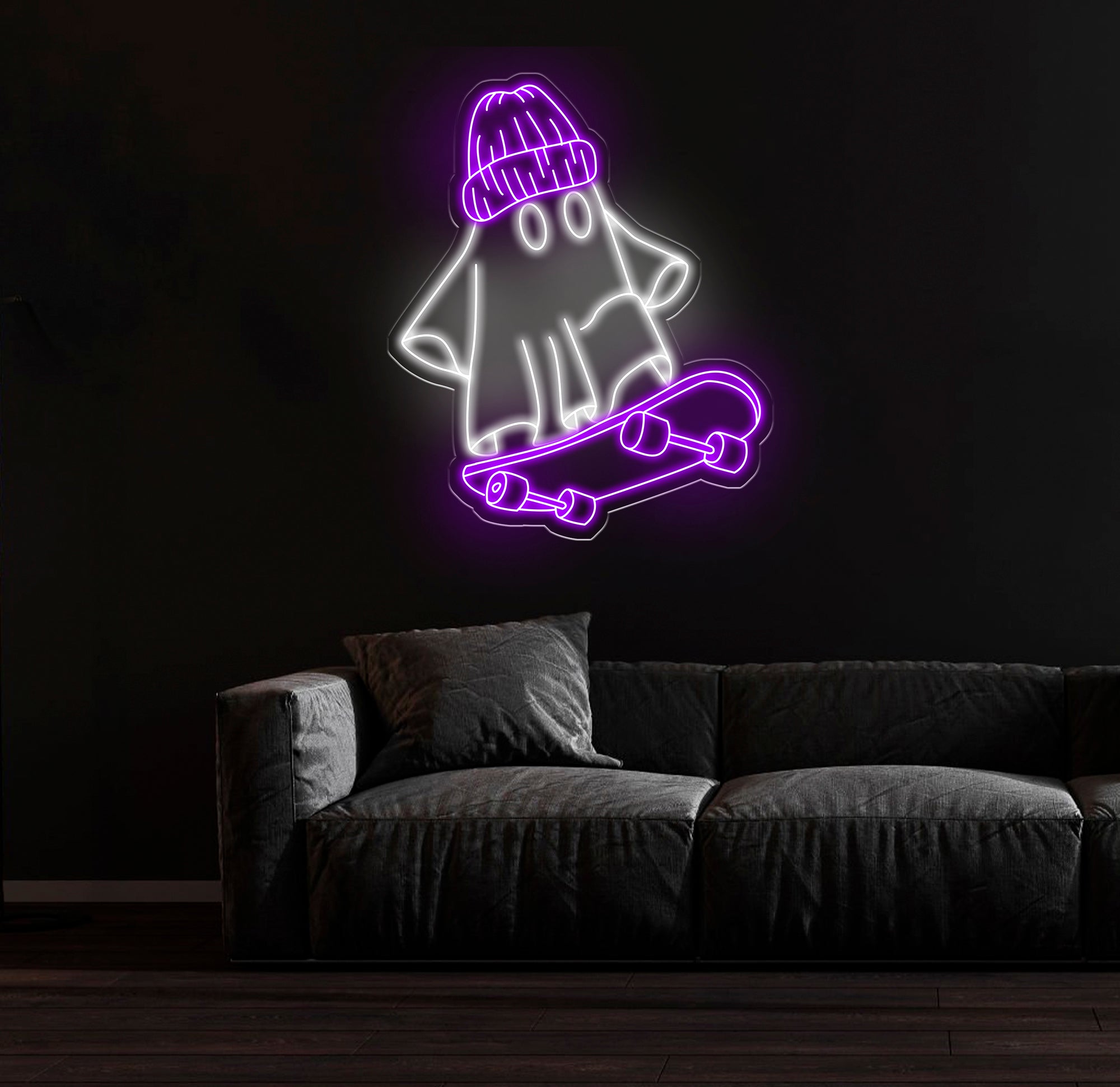 Skater Ghost Neon Sign - Cool Ghost with Skateboard LED Light, Custom Wall Decor, Skateboarder Room Art, Fun Halloween Neon Gift