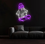 Skater Ghost Neon Sign - Cool Ghost with Skateboard LED Light, Custom Wall Decor, Skateboarder Room Art, Fun Halloween Neon Gift