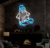 Skater Ghost Neon Sign - Cool Ghost with Skateboard LED Light, Custom Wall Decor, Skateboarder Room Art, Fun Halloween Neon Gift