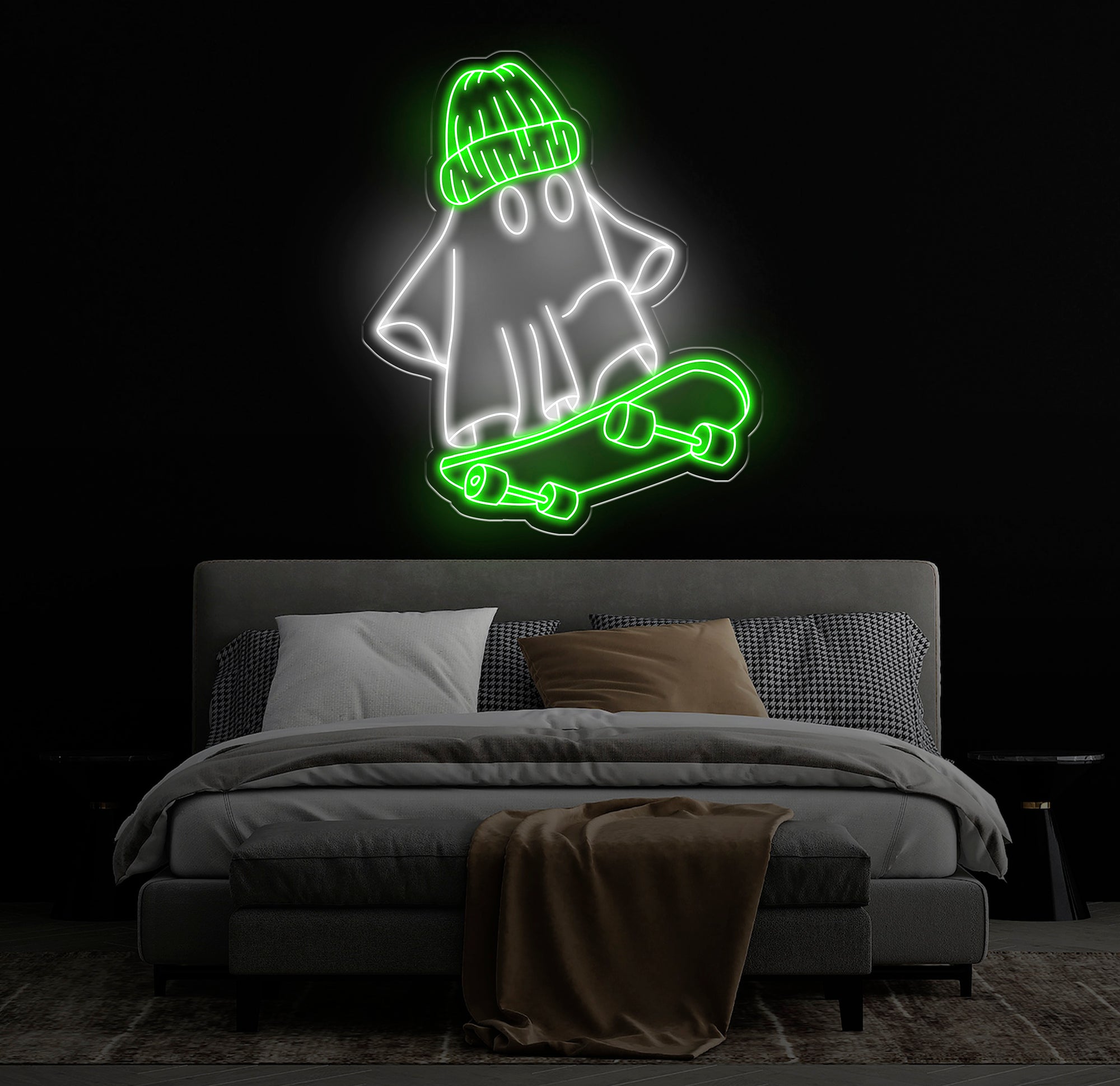 Skater Ghost Neon Sign - Cool Ghost with Skateboard LED Light, Custom Wall Decor, Skateboarder Room Art, Fun Halloween Neon Gift