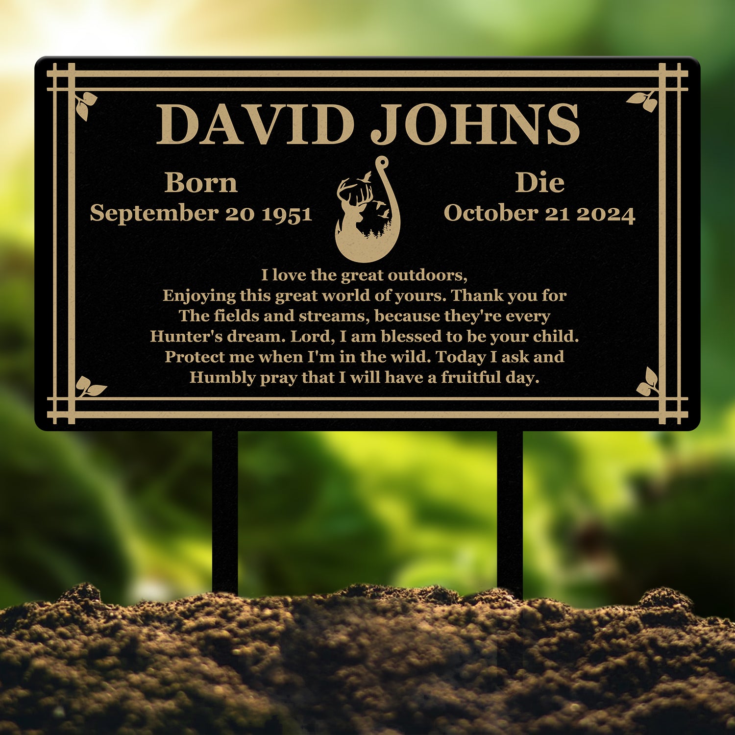 Custom Hunting Memorial Stake - Cemetery Grave Marker, Fishing Memorial Stake, In Memory of Hunter or Fisher, Sympathy Gift for Dad
