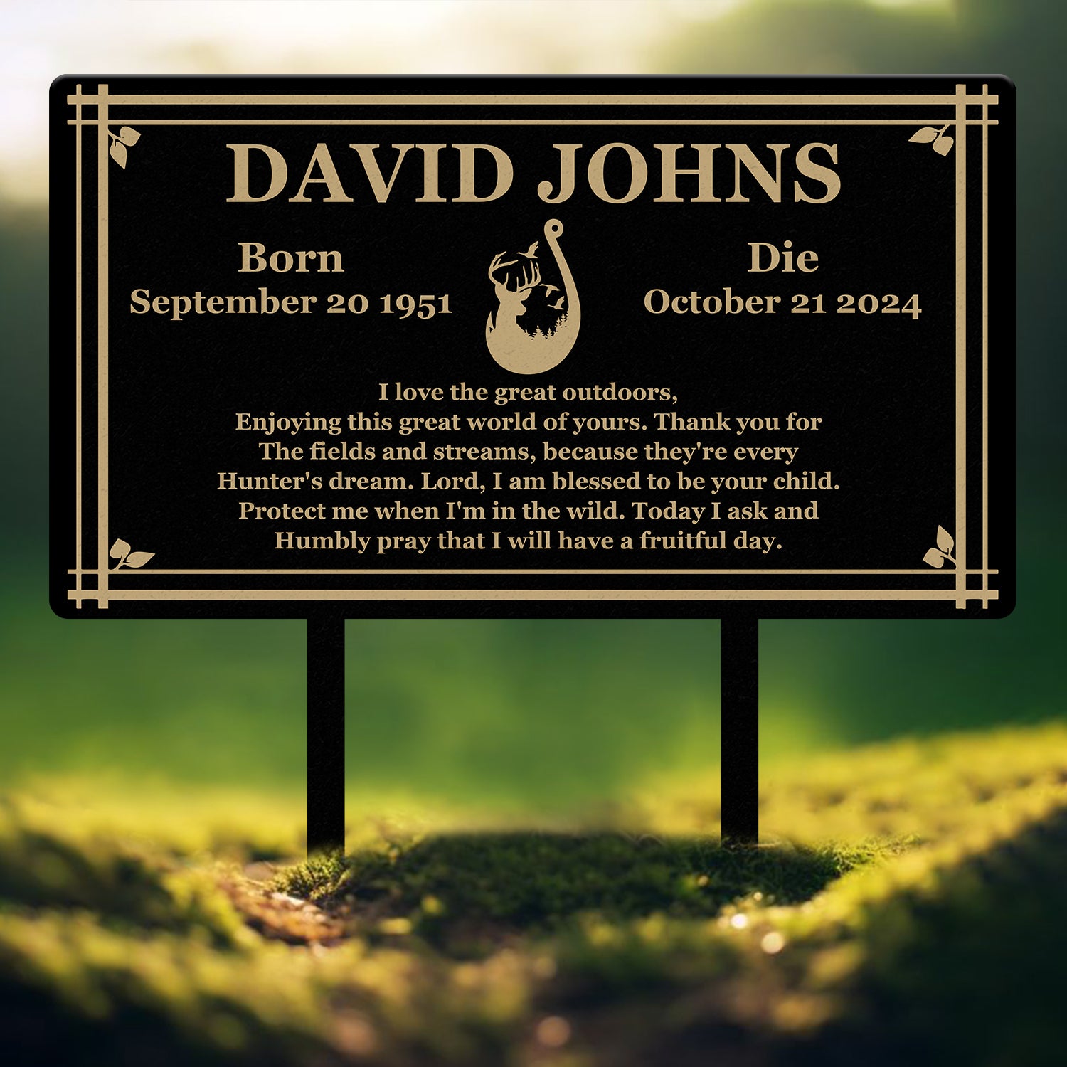 Custom Hunting Memorial Stake - Cemetery Grave Marker, Fishing Memorial Stake, In Memory of Hunter or Fisher, Sympathy Gift for Dad