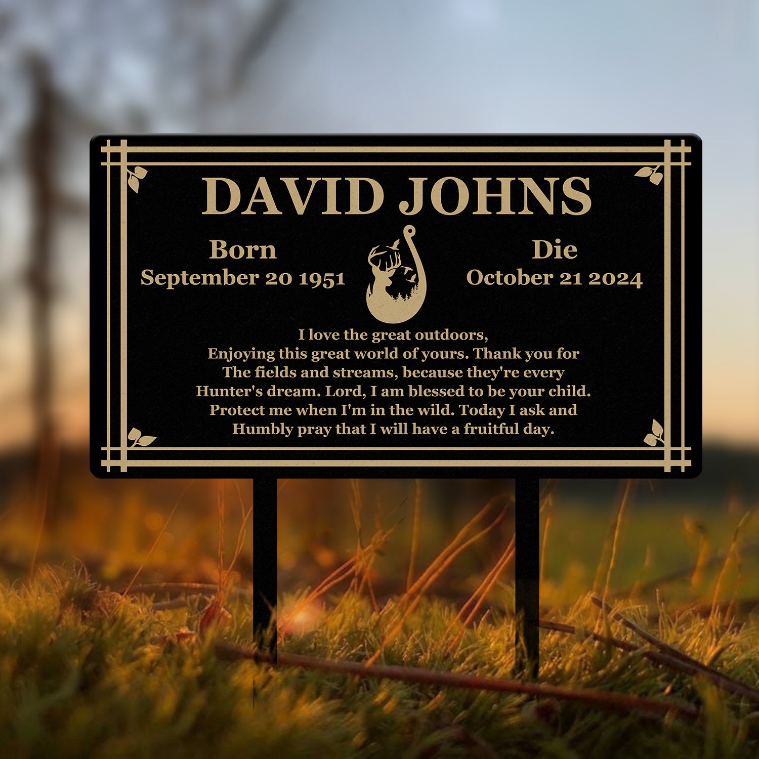 Custom Hunting Memorial Stake - Cemetery Grave Marker, Fishing Memorial Stake, In Memory of Hunter or Fisher, Sympathy Gift for Dad