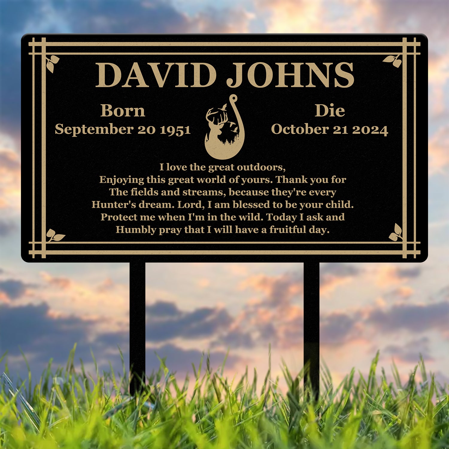 Custom Hunting Memorial Stake - Cemetery Grave Marker, Fishing Memorial Stake, In Memory of Hunter or Fisher, Sympathy Gift for Dad