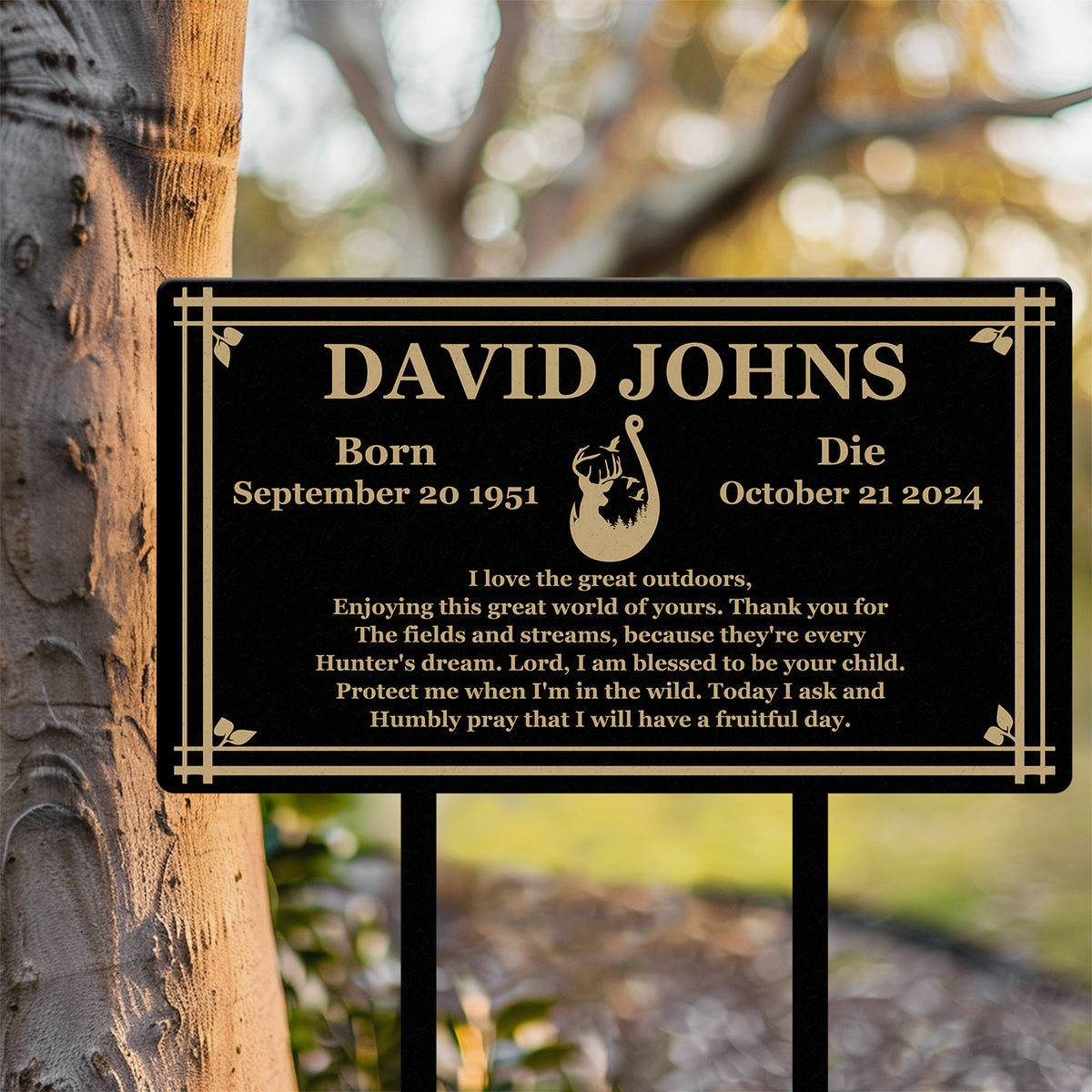 Custom Hunting Memorial Stake - Cemetery Grave Marker, Fishing Memorial Stake, In Memory of Hunter or Fisher, Sympathy Gift for Dad