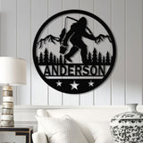 Custom Sasquatch Fishing Metal Sign - Bigfoot Mountain Yard Art, Personalized Metal Yeti Sign, Outdoor Bigfoot Yard Decor, Fishing Decor
