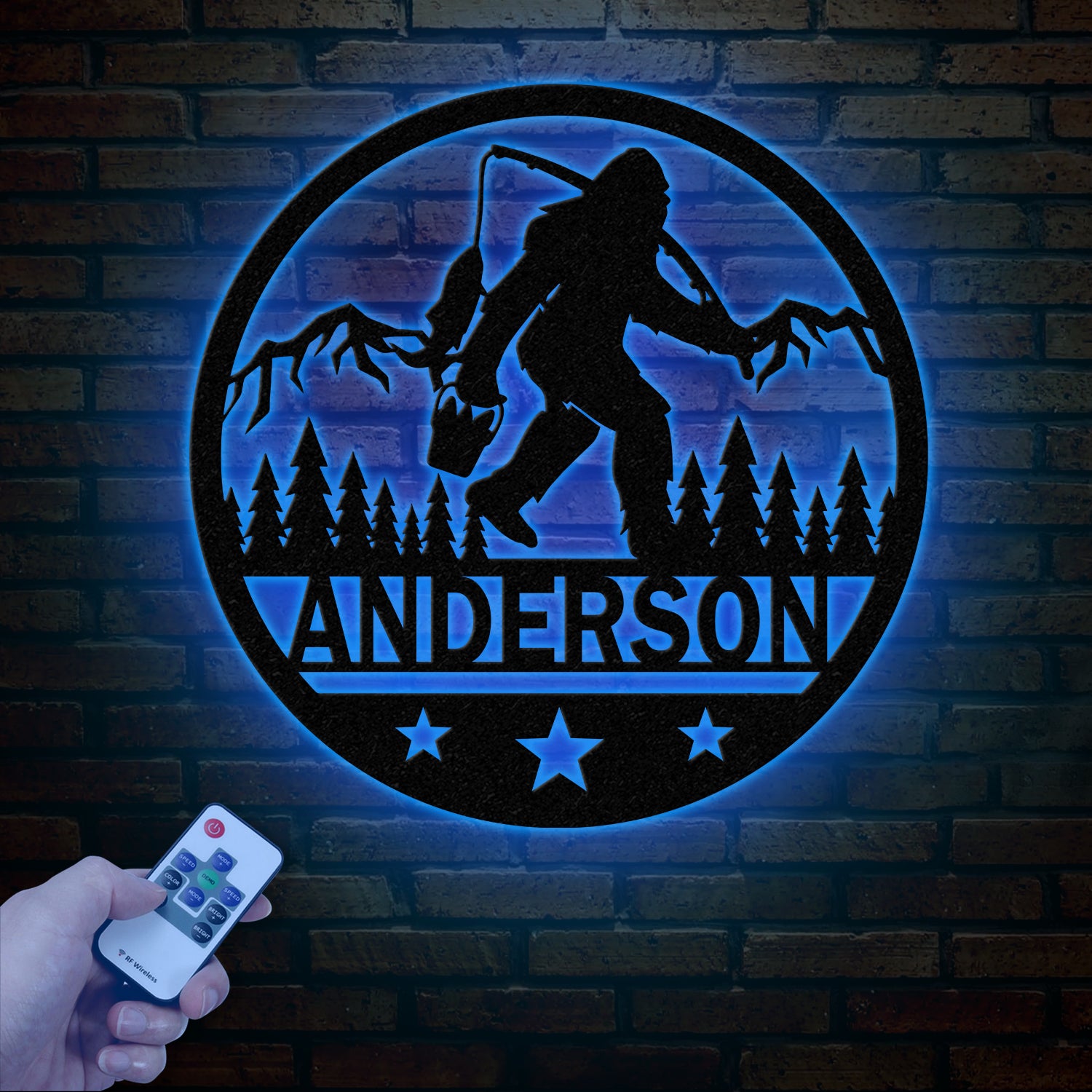 Custom Sasquatch Fishing Metal Sign - Bigfoot Mountain Yard Art, Personalized Metal Yeti Sign, Outdoor Bigfoot Yard Decor, Fishing Decor