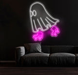 Roller Skating Ghost Neon Sign, Fun Ghost LED Wall Art, Custom Neon Roller Ghost Decor, Halloween Ghost Light, Kids Room and Party Decor