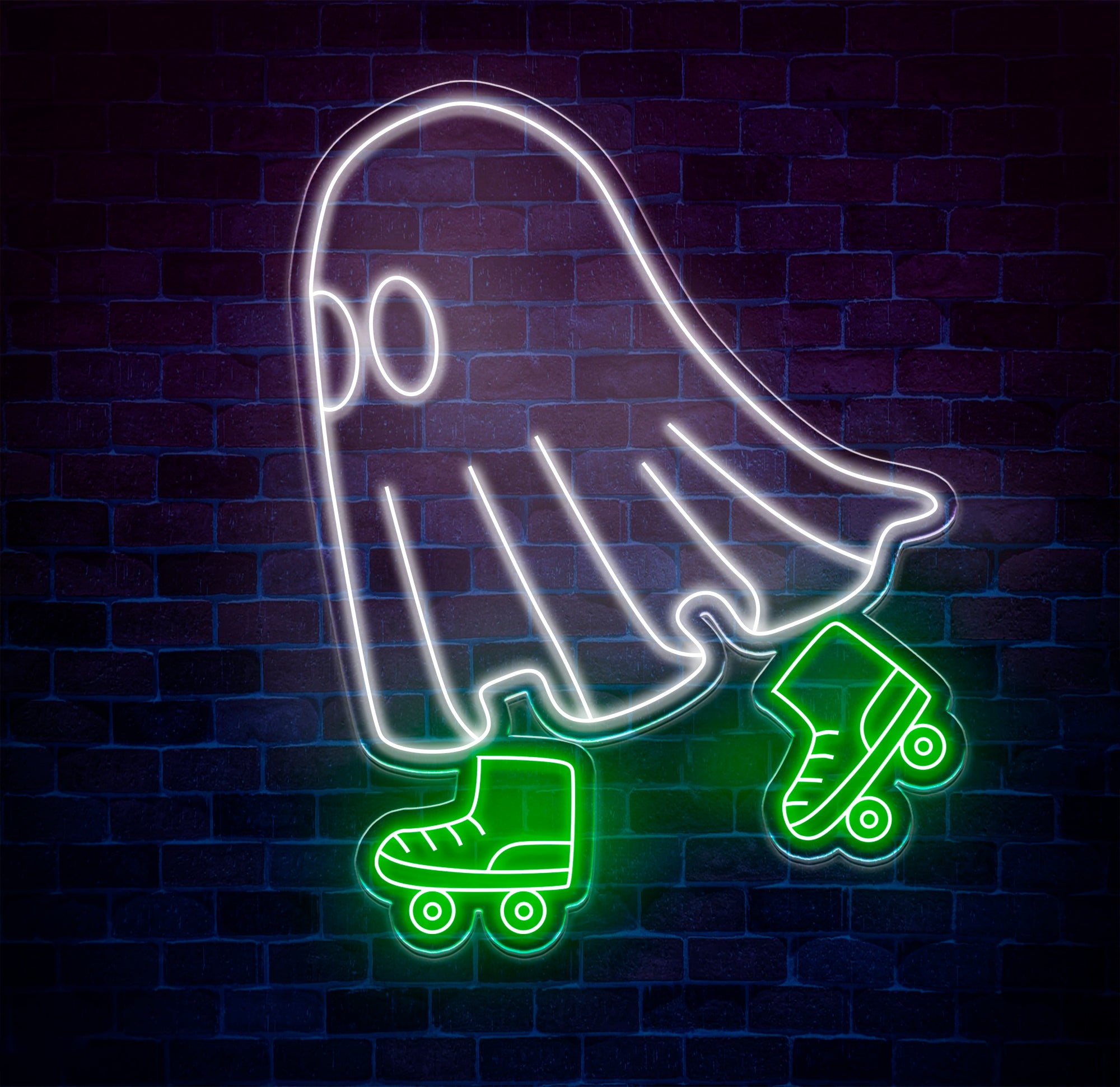 Roller Skating Ghost Neon Sign, Fun Ghost LED Wall Art, Custom Neon Roller Ghost Decor, Halloween Ghost Light, Kids Room and Party Decor
