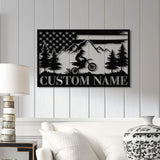 Personalized US Flag Dirt Bike Metal Sign with Led Light - Motocross Decor, Biker Name Sign, Outdoor Motorcycle Wall Art, Dirt Bike Gift