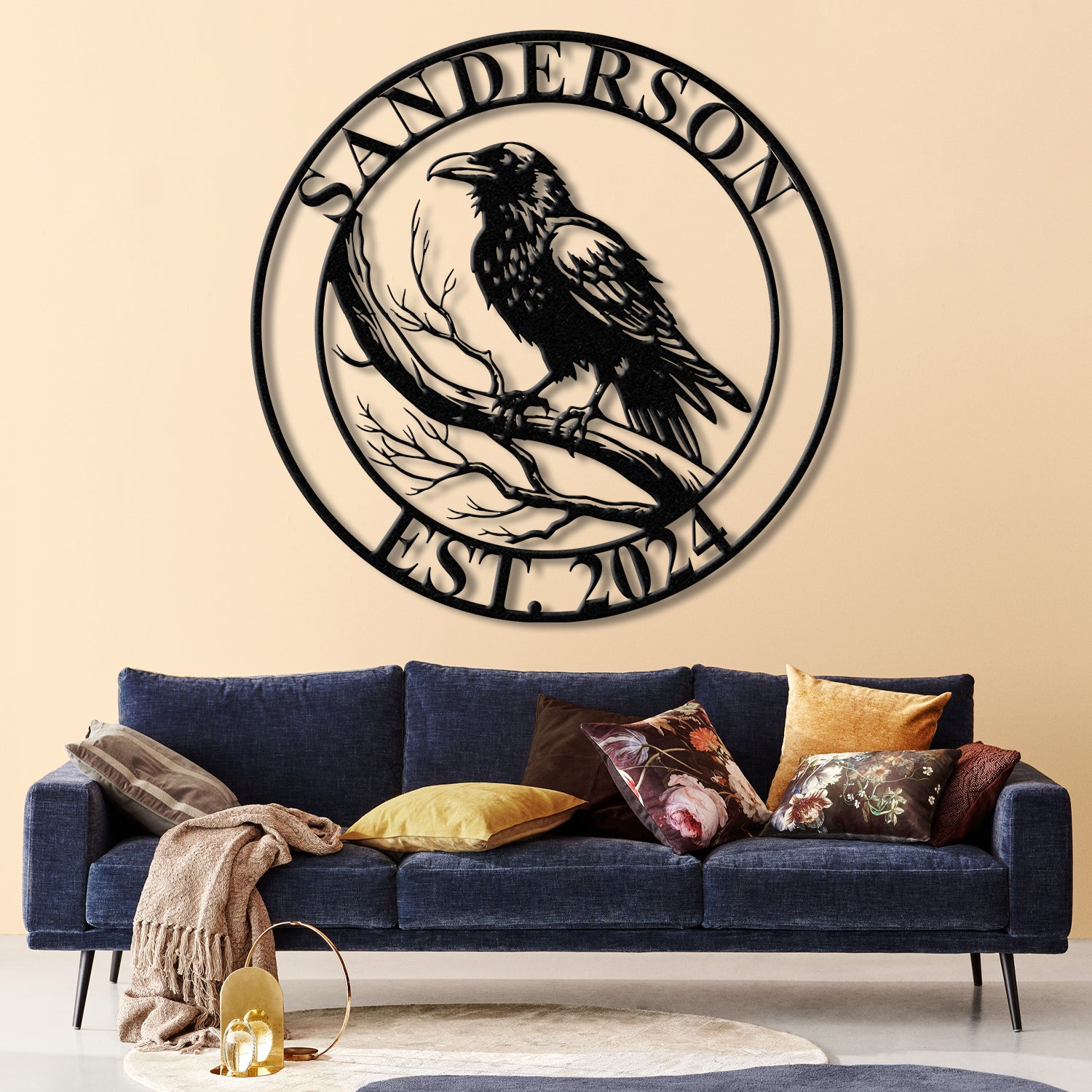 Custom Raven Metal Sign with Led Lights, Personalized Black Crow Name Sign, Metal Crow Wall Art, Raven Birdwatch Decor, Gift for Bird Lover