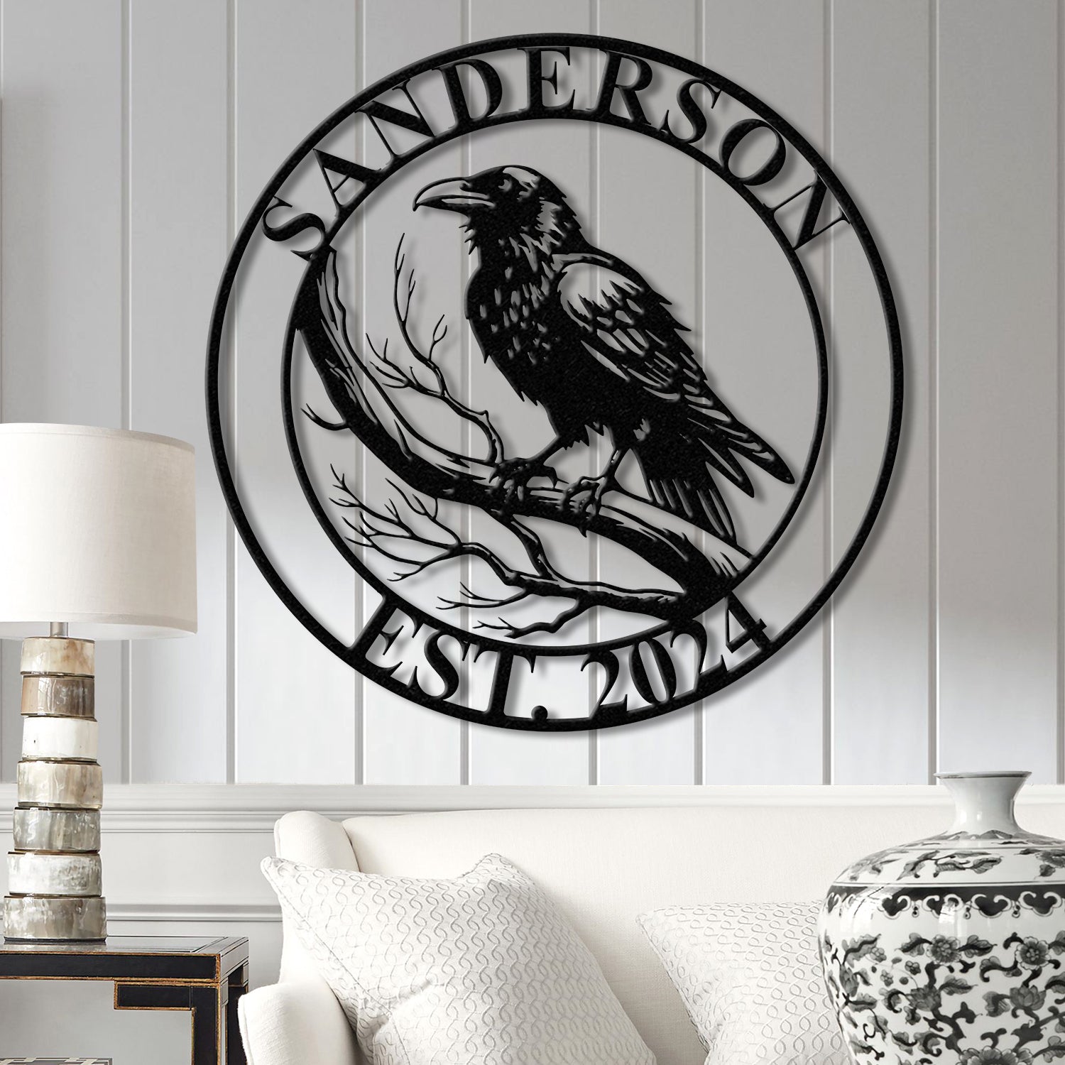 Custom Raven Metal Sign with Led Lights, Personalized Black Crow Name Sign, Metal Crow Wall Art, Raven Birdwatch Decor, Gift for Bird Lover