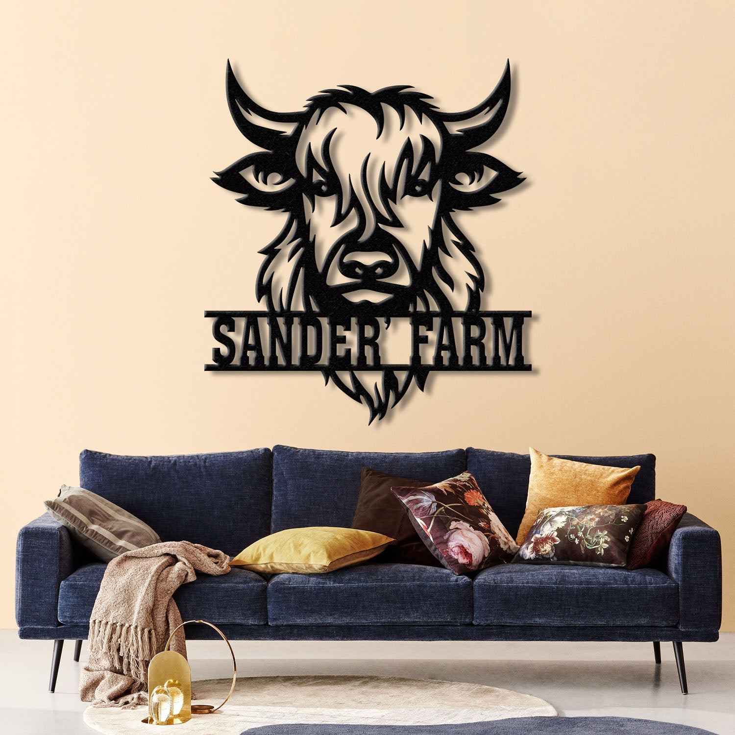 Highland Cow Metal Sign, Custom Highland Cow Wall Art, Personalized Highland Cow Farm Sign, Farmhouse Decor, Ranch Decor, Cow Door Hanger
