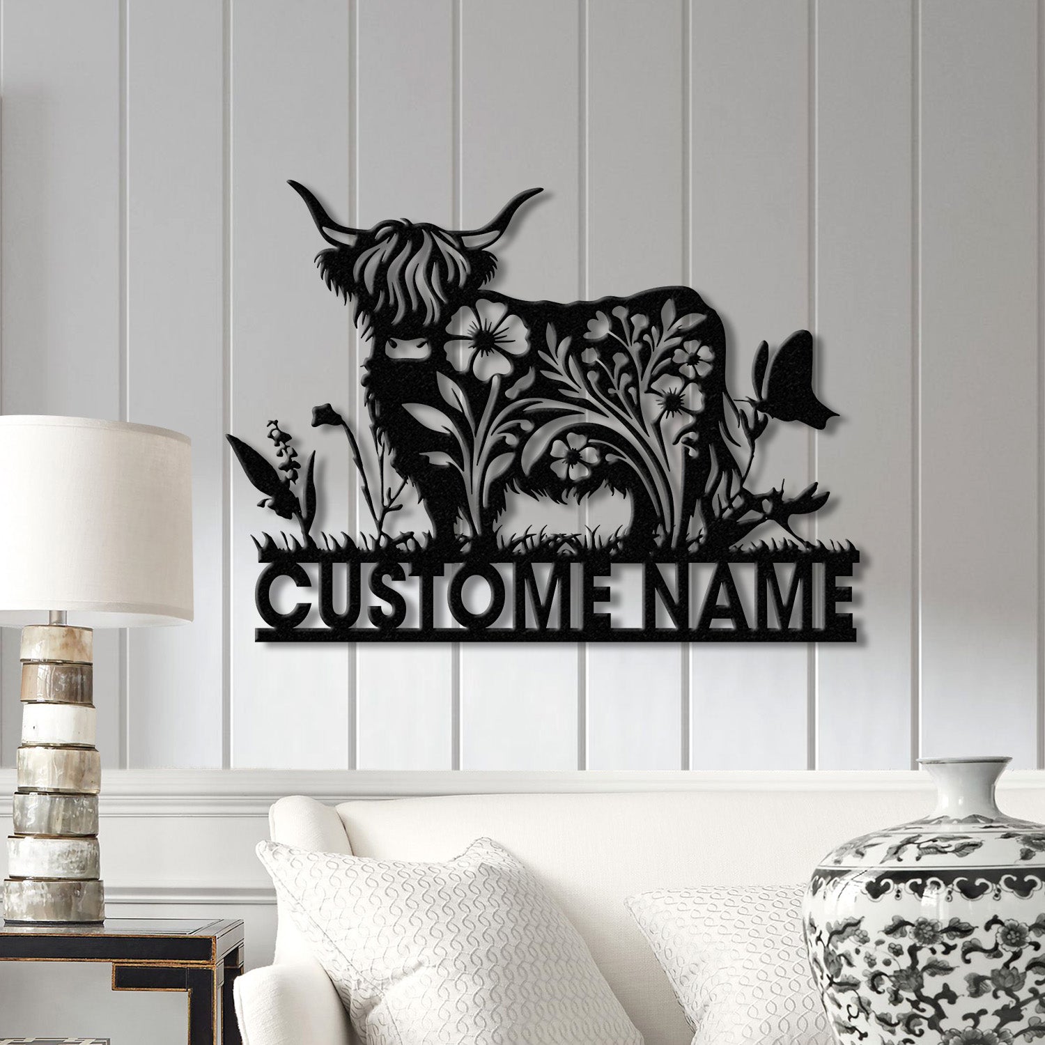 Floral Highland Cow Metal Sign, Custom Highland Cow Wall Art, Personalized Highland Cow Farm Sign, Farmhouse Decor, Ranch Decor, Farmer Gift